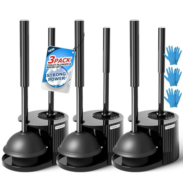FORASTO 3Pack 2 in 1 Toilet Brush and Plunger Set, Extended Handle Plunger,Toilet Bowl Brush Plunger Set,Bathroom Cleaning Tools,Toilet Brush Plunger Combo,Cleaning Brush,Cleaning Supplies (21inch)