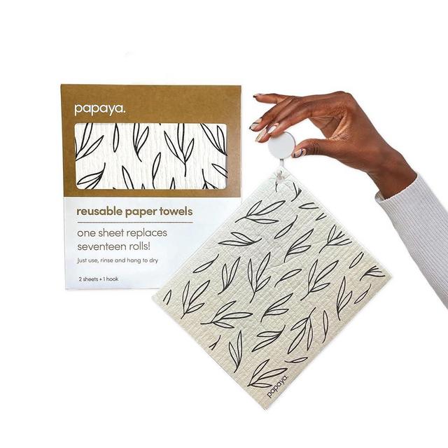 Papaya Reusable Paper Towels 2-Pack - 2 Sheets + 1 Hooks, Quick Drying, No Odor, 1 Sheet Replaces 17 Rolls, Washable Kitchen Cloth, Sustainable Dish Sponge, Eco Friendly Gift