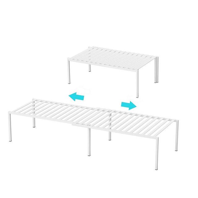 Redrubbit 2 Pack Expandable Cabinet Storage Shelf Rack - Kitchen Counter and Cabinet Shelf - Steel Metal Wire - Cupboard, Plate, Dish, Counter & Pantry Organization - White