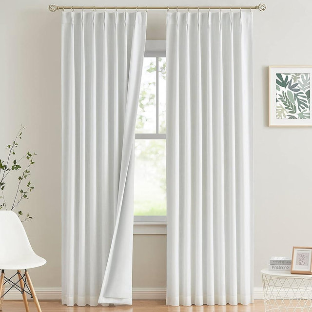 Vision Home White Pinch Pleated Full Blackout Curtains Thermal Insulated Window Curtains 90 inch for Living Room Bedroom Room Darkening Pinch Pleat Drapes with Hooks Back Tab 2 Panel 40" Wx90 L