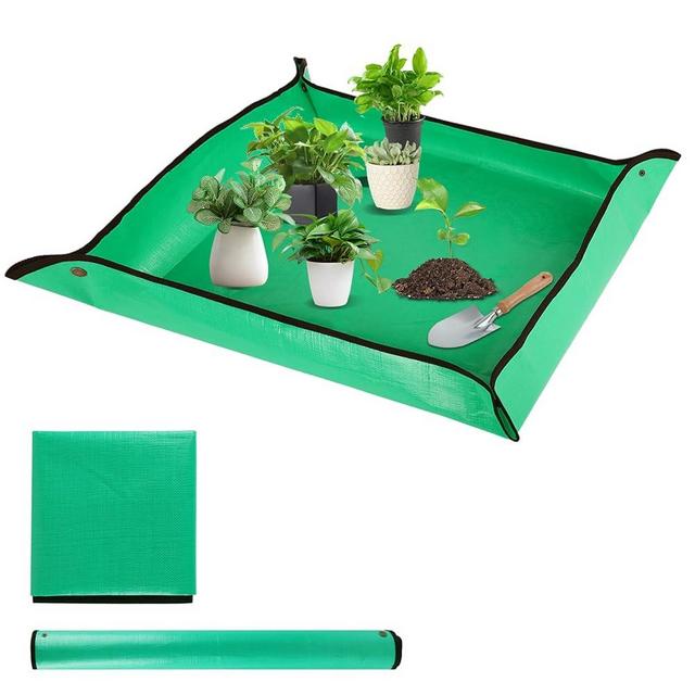 LCHUANG Repotting Mat for Indoor Plant Transplanting - 43.5 x 29.5 Planting Mat Soil Mess Control, Portable Succulent Planting Potting Tray Waterproof Gardening Mat (Pale Green)