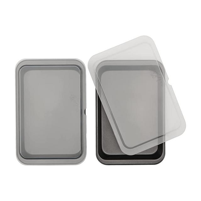 GoodCook Set of 2 Nonstick Steel 13" x 9" Cake Baking Pans with Covers, Gray (4076)