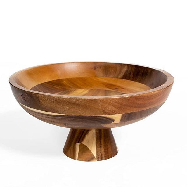 MOXY BARE Wooden Fruit Bowl with Pedestal 12" Diameter | 100% Acacia Wood | Wood Fruit Bowl for Kitchen Countertop | Decorative Bowl | Home Must Haves…