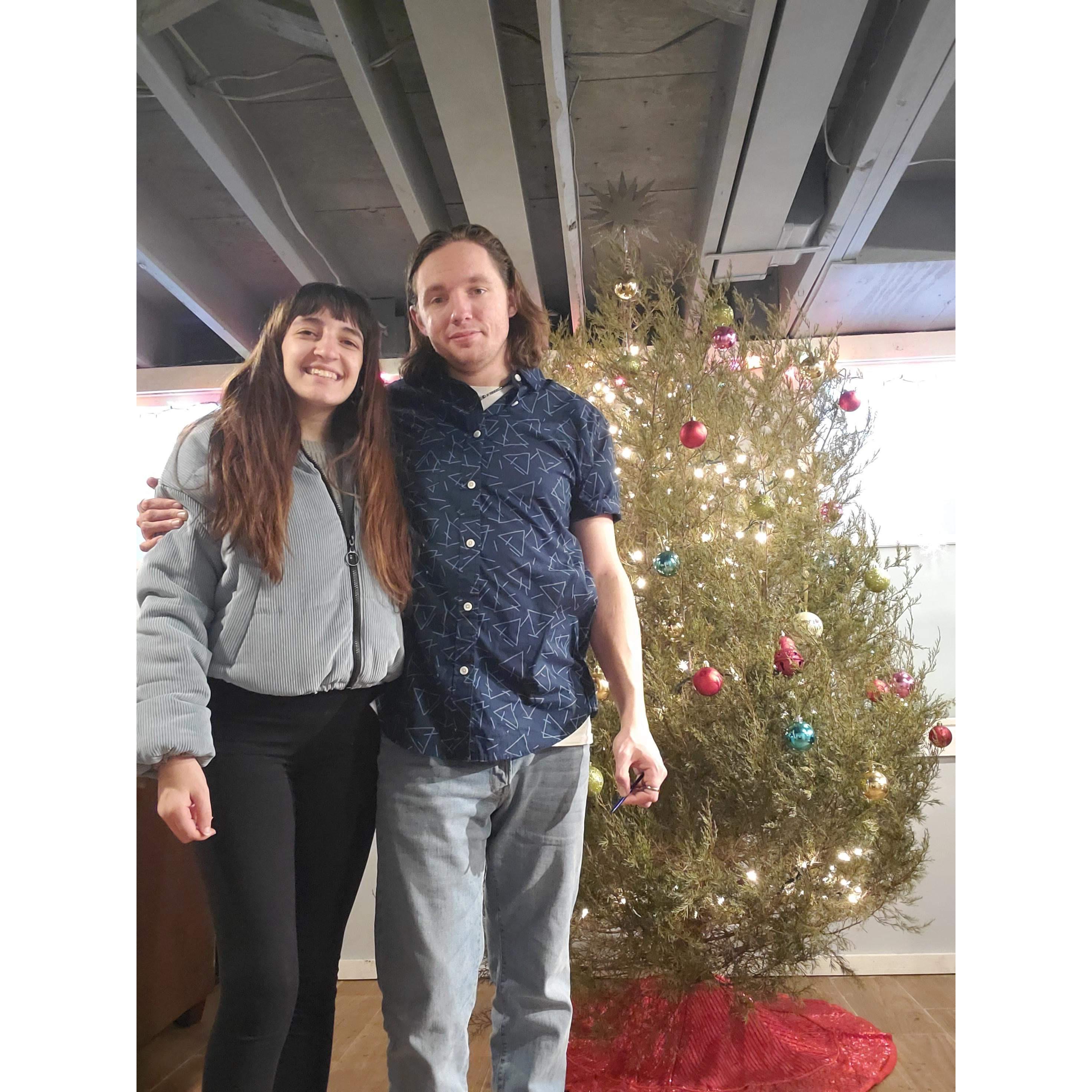 Our first Christmas living together and our tree was huge!