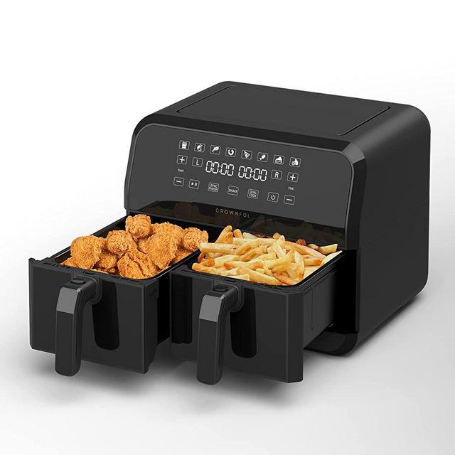CROWNFUL 8 Quart Air Fryer, 8 in 1 Dual Basket Air Fryer with Independent Temperature Control(50+ Recipes), Dual Cook, Sync Finish and Shake Reminder Function, Dehydrate, 1700W, Black