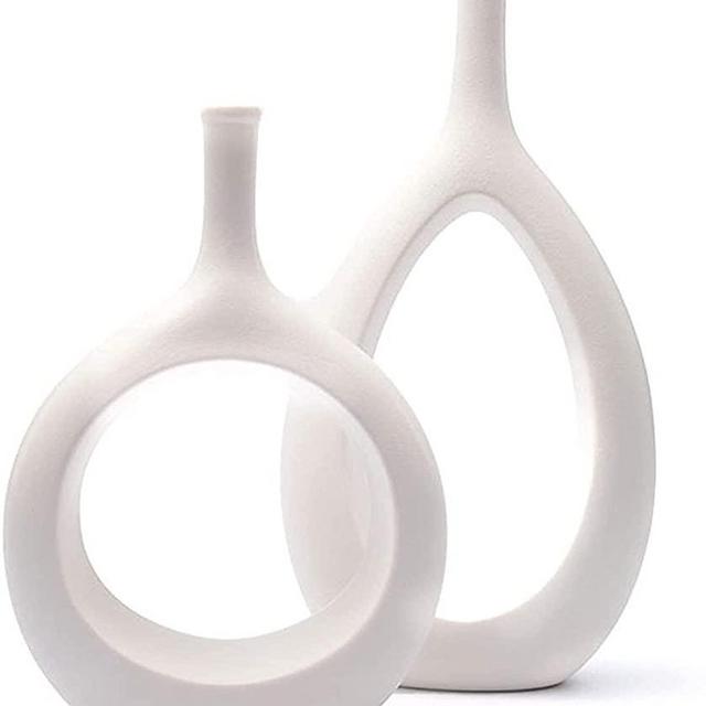 Samawi Modern Ceramic Vase Set of 2 for Flowers Decor Centrepieces|Modern/Geometric Vase/Peephole Vase/ for Living Room/Bedroom/Dining Table