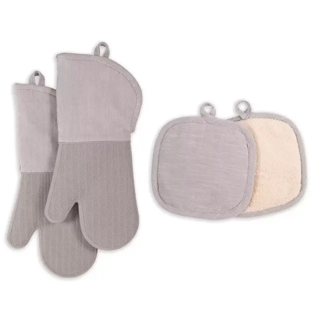 Our Table™ Select 4-Piece Silicone Oven Mitt and Pot Holder Set in Grey