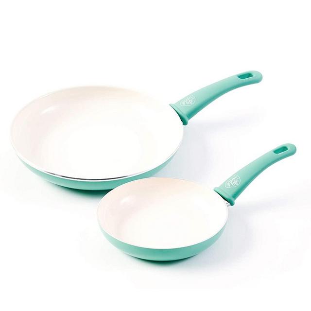 GreenLife Soft Grip Ceramic Non-Stick 7" and 10" Open Frypan Set, Turquoise - CW000529-002