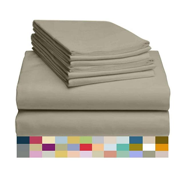LuxClub 6 PC Sheet Set Bamboo Sheets Deep Pockets 18" Eco Friendly Wrinkle Free Sheets Hypoallergenic Anti-Bacteria Machine Washable Hotel Bedding Silky Soft - Light Taupe Queen