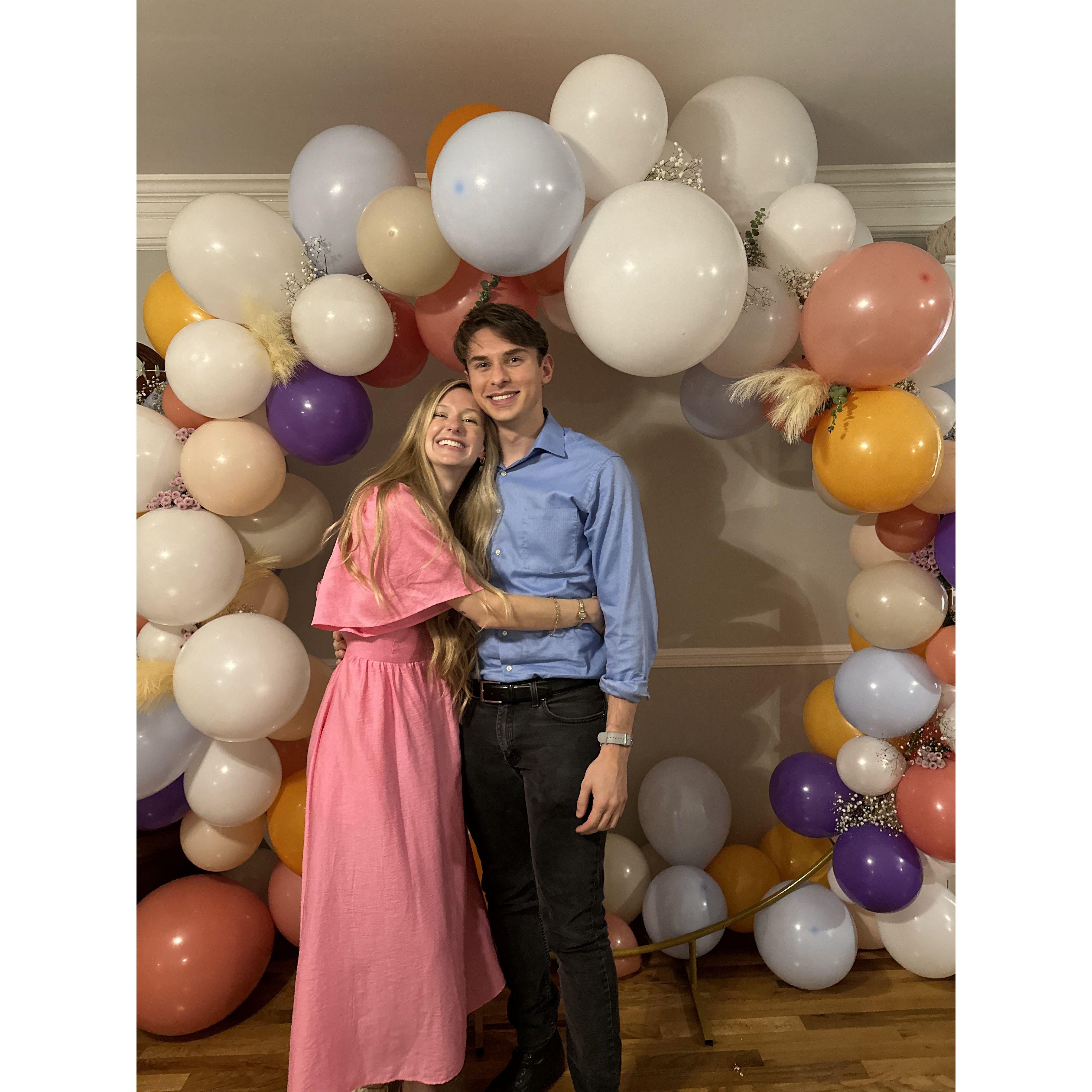 Our first photo together, celebrating at Susan and Dylans engagement party!