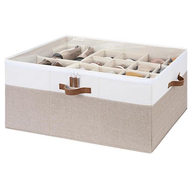 StorageWorks Shoe Organizer for Closet, Fits up to 24 Pairs, Shoe Cubby Storage Containers with Adjustable Dividers and Clear Cover, Brown & White