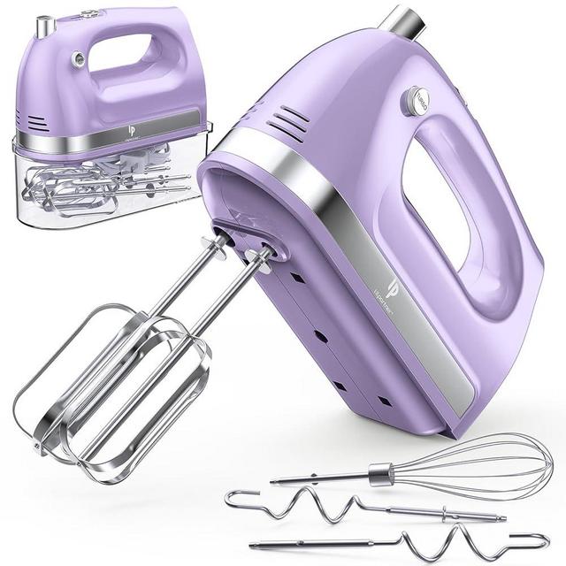 Hand Mixer Electric, 400W Food Mixer 5 Speed Handheld Mixer, 5 Stainless Steel Accessories, Storage Box, Kitchen Mixer with Cord for Cream, Cookies, Dishwasher Safe, Purple