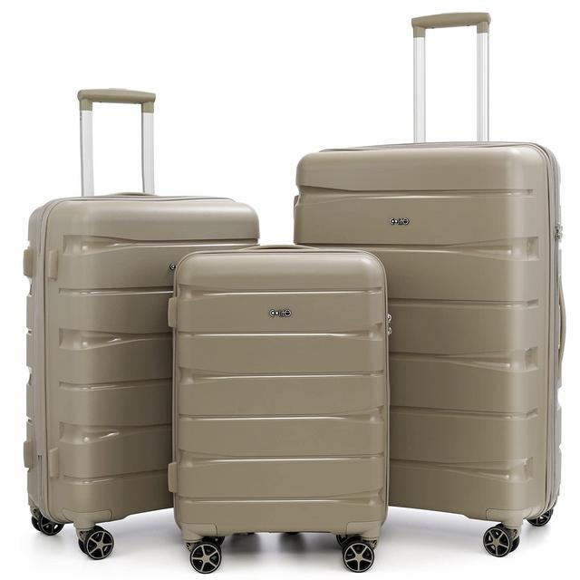 COOLIFE luggage Expandable(only 28”) suitcase 3 piece set PP material with TSA Lock Spinner carry on Hard- side 20in24in28in (moon gray, 3 piece set)