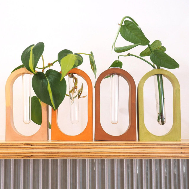 ARCH Propagation Station | Handmade Stoneware Bud Vases – Green, Terracotta, Brown, Tan | Retro Plant Pots for Home Décor & Interior Design