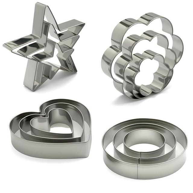 Stainless Steel Cookie Cutters Set 12Pcs - Heart, Flower, Round, Five Star Shapes - Small to Mini Size, Metal Biscuit Cutter Molds for Baking or Holiday Party Decorations