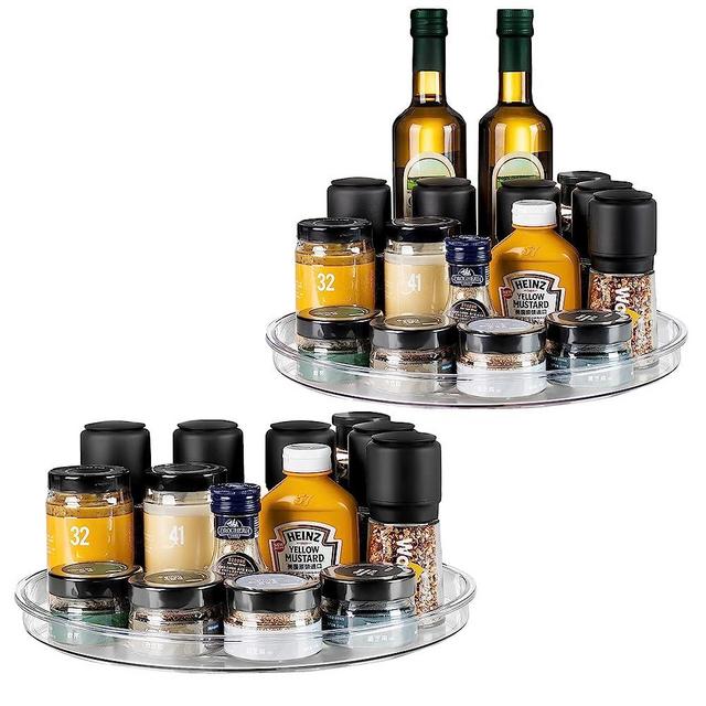 vacane 2 Pack Clear Lazy Susan Organizer 13" Plastic Lazy Susan Turntable for Cabinet Rotating Pantry Lazy Susan Cabinet Organizer, Storage Containers for Kitchen, Refrigerator Countertop, Bathroom