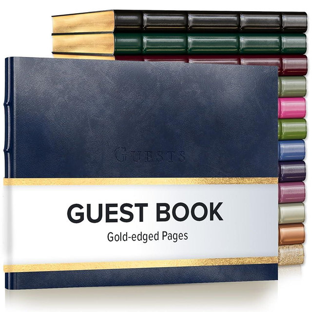 Gallery Leather Guest Book - Great for Wedding, Reception, Baby and Bridal Shower, Birthday Party and Vacation Home - 192 Lined Pages to Sign in, add Polaroid Photo - Hardcover 9x7" - Acadia Navy