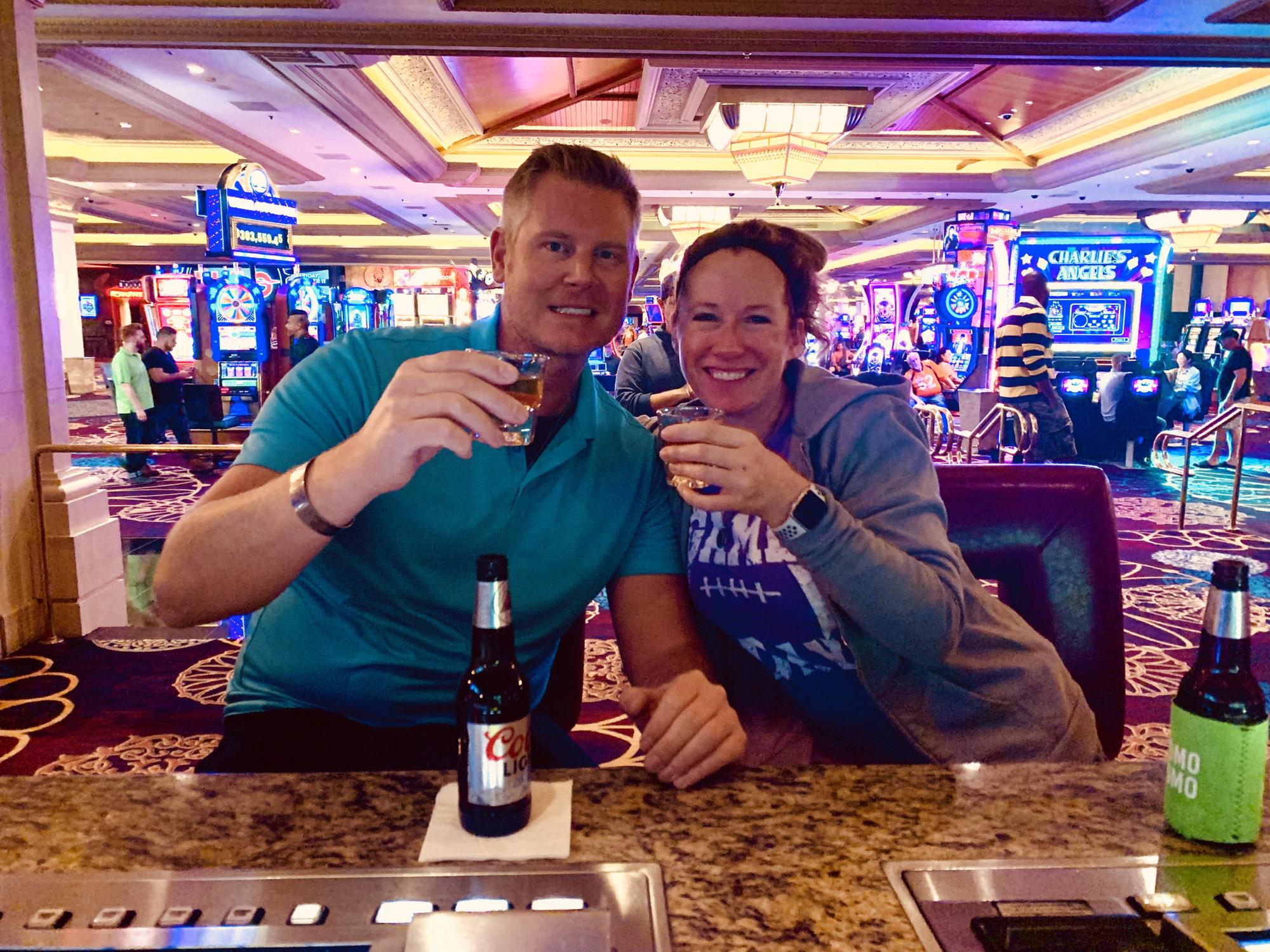 Celebratory Fireball shots after watching the Vikings win in Vegas.