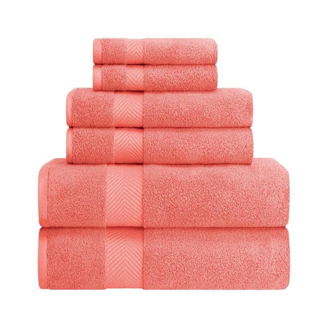 Fast-Drying Zero-Twist Cotton Assorted 6-Piece Towel Set, Coral - Blue Nile Mills