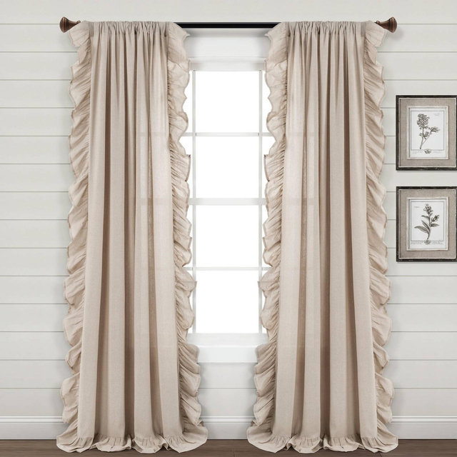 84"x54" Linen Ruffle Window Curtain Panels Beige - Lush Décor