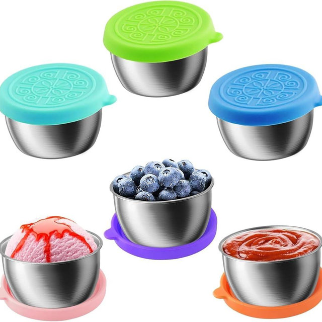 1.7oz (6-Pack) Stainless Steel Salad Dressing Cups with Leakproof Lids - Reusable Sauce Containers for Lunch Box, On-the-Go, Picnics, Kitchen Storage - Dishwasher Safe, BPA-Free, Eco-Friendly