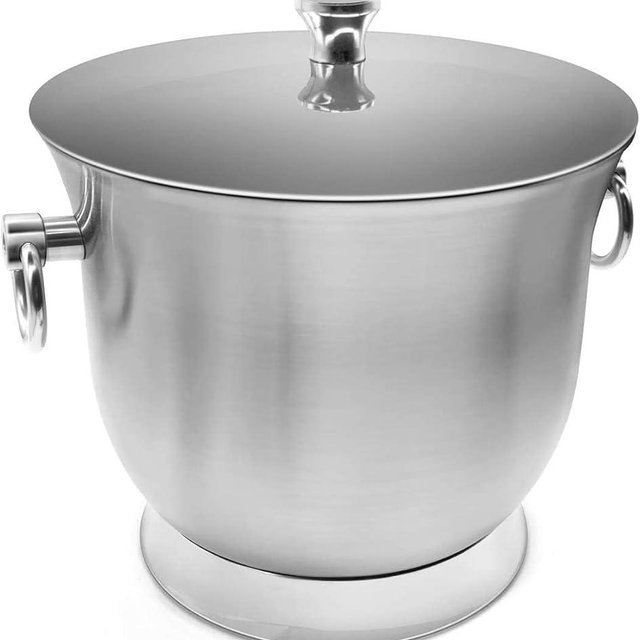 Fortune Candy Insulated Ice Bucket, 3.3 L, Double Walled 18/8 Stainless Steel Ice Bucket with Ice Tongs and Lid