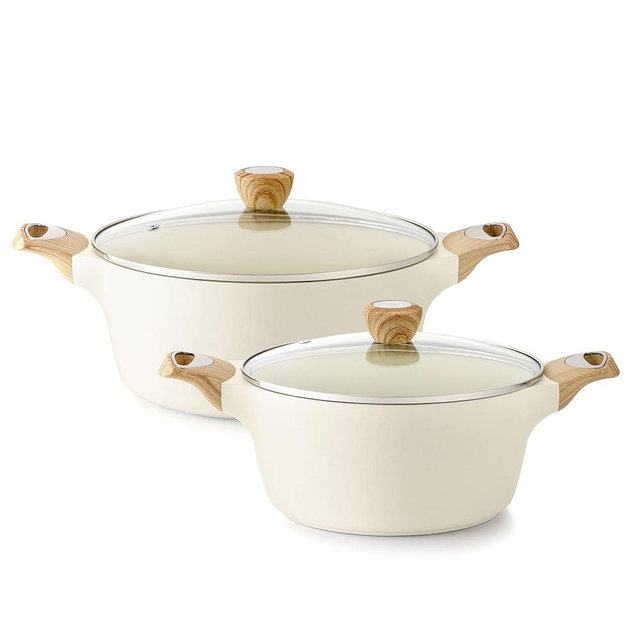 SENSARTE Ceramic Nonstick Stock Pot with Lid, 4.5+6.6 QT Soup Pot Set Casserole Pot, Non-toxic Healthy Pasta Pot, Large Cooking Pot Stew Pot, Induction Compatible, PFOA PFAS PTFE Free, White