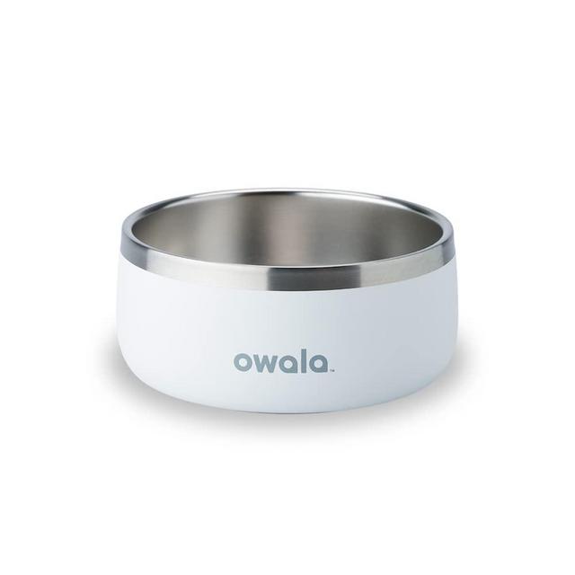 Owala Pet Bowl - Durable Stainless Steel, Food and Water Bowl for Dogs, Cats, and All Pets, Non-Slip Base, 24oz, White (Shy Marshmallow)