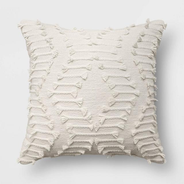 Chenille Diamond Patterned Square Throw Pillow Ivory - Threshold™