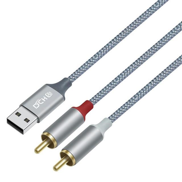 DCHAV 4ft RCA to USB Audio Cable Type A to 2 RCA Adapter Cord Male 2RCA Y Splitter Nylon Braided Wire Red White Interface for Speaker DVD Player Car Stereo Home Theater Laptop Computer Amplifier
