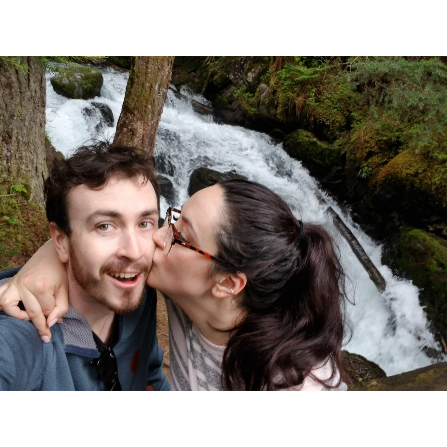 Enjoying a hike in the backyard of the Airbnb in Alaska.