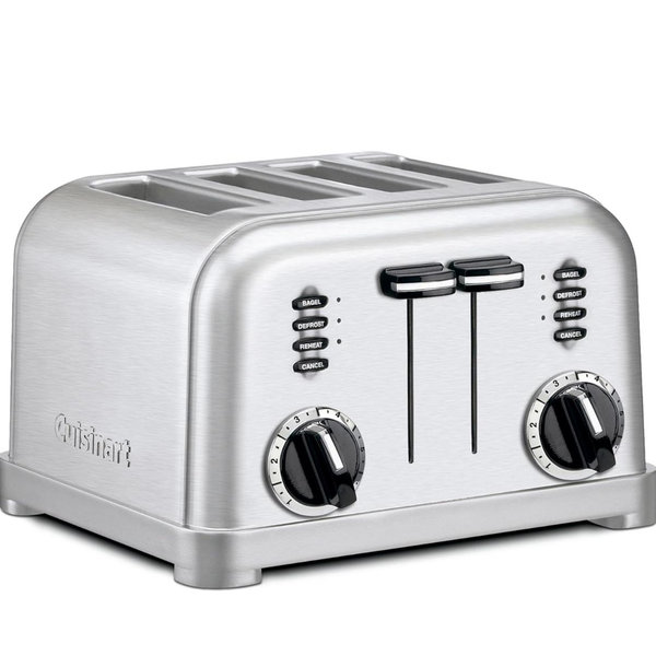 Cuisinart 4 Slice Compact Stainless Steel Toaster with Extra-Wide Slots for Bread, French Toast, Bagels & Pastries, Defrost & Reheat Functions, CPT-180P1, Brushed Stainless, Removable Crumb Tray