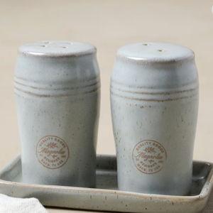 French Grey Embossed Stripe Salt & Pepper Shaker Set
