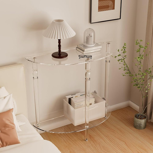 TRANSFURNI Acrylic Console Table, Half Moon, Entryway Table, Narrow Side Table, End Table, Sofa Table, 31.5L x 11.8W x 31.8H inch Thickened 0.59 inch