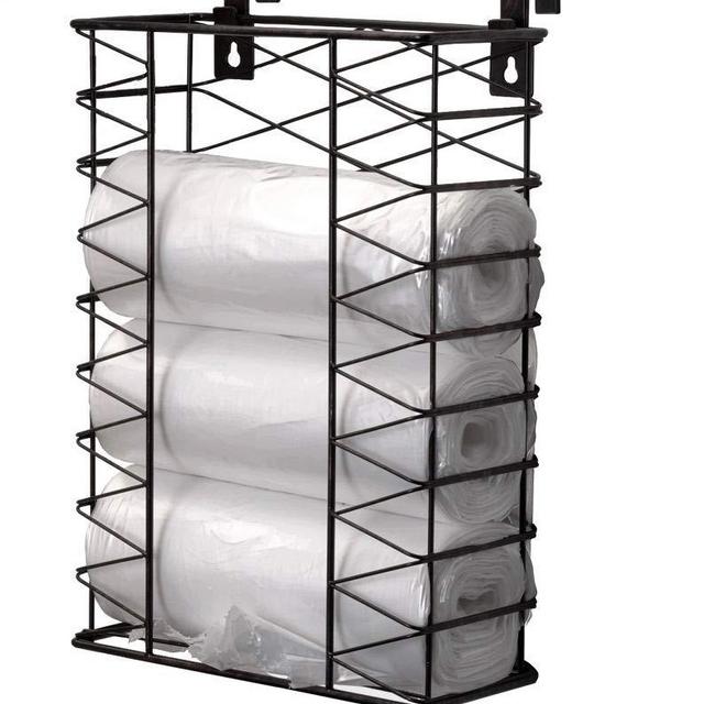 Gourmet Basics by Mikasa Garbage Bag Holder Garbage Bag Holder Basket with Removable Hooks, One size, Antique Black,5255362
