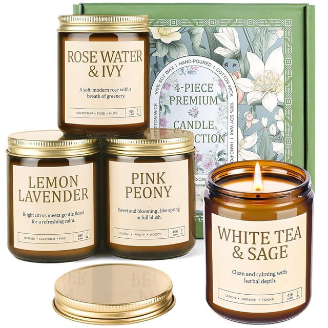 4 Pack Scented Candles for Women: 28oz Natural Soy Candles for Home Scented, Up to 200H Burning, Aromatherapy Candle Set, Jar Candle Gift Set for Bath Meditation, Birthday Valentine's Day Gifts