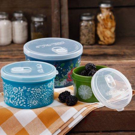 The Pioneer Woman Round Food Storage with Vent Container Set, Set of 3, Multiple Colors