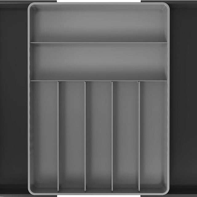 Simple Houseware Kitchen Drawer Flatware Organizer, Black/Gray