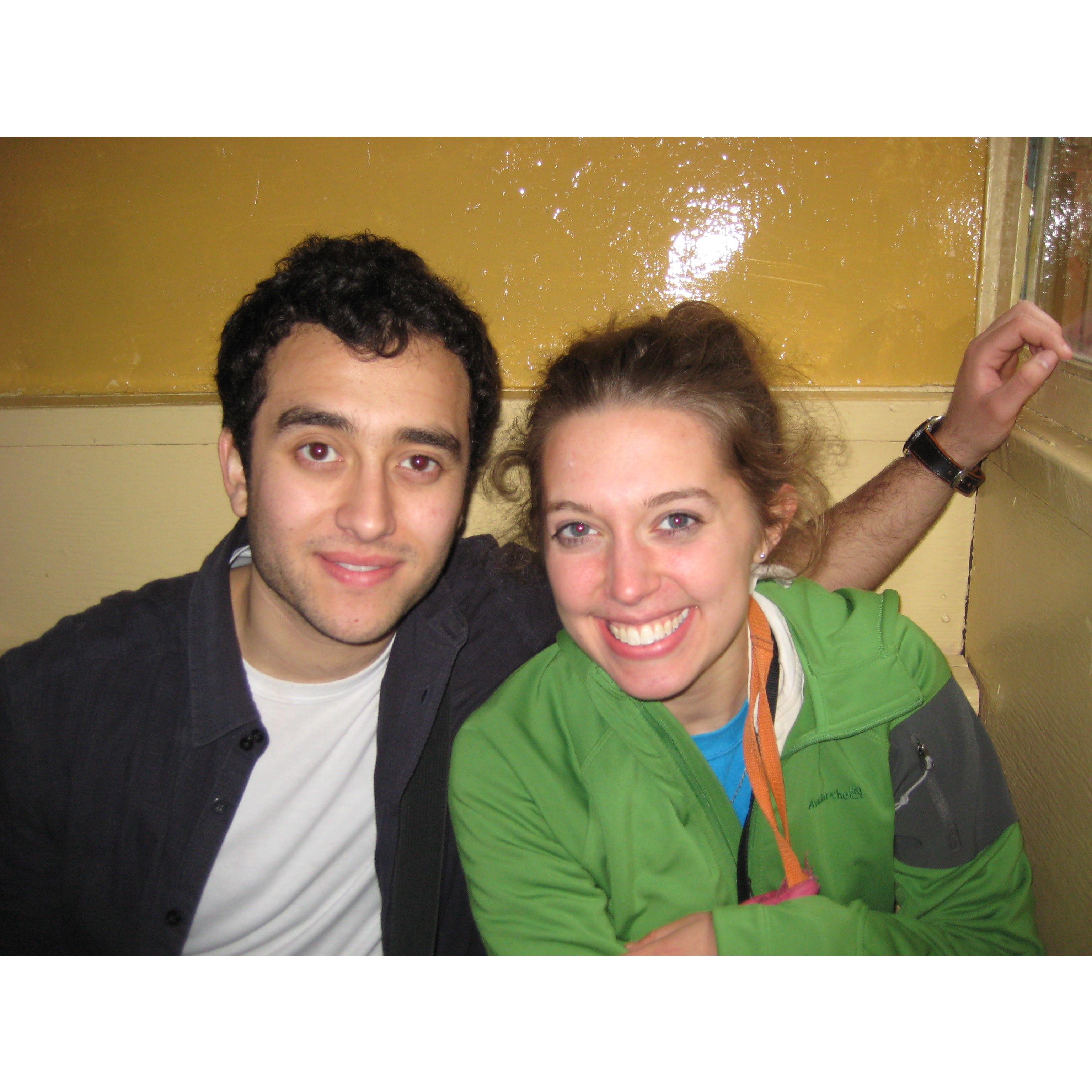 In the furnicular on our way to explore the Museo a Cielo Abierto de Valparaiso on our first outing together in 2010