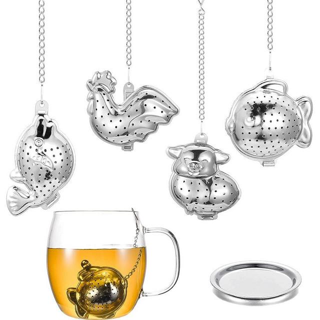 Tidorlou 4 Pack Loose Tea Infuser, Tea Strainer Stainless Steel Tea Ball with Chain and Drip Trays, Small Tea Filter Set for Mug (Set B)