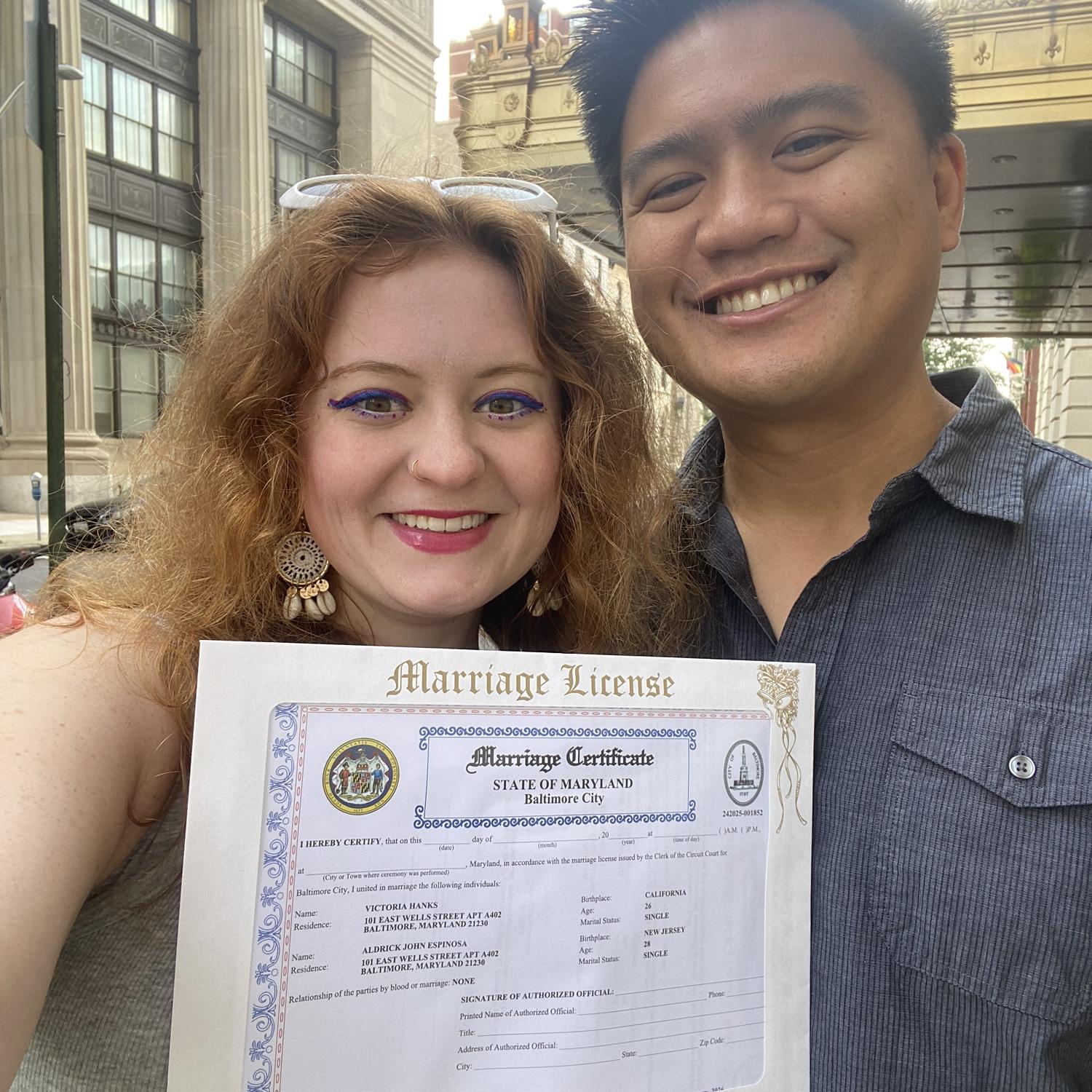 Us with our marriage license!