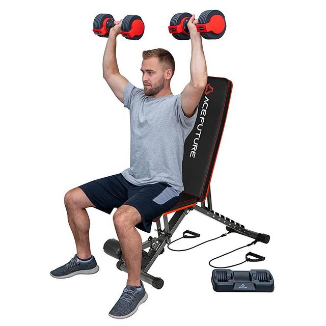 Acefuture Weight Bench Adjustable, Foldable Strength Training Bench for Full Body Workout with Resistance Bands, Incline Decline Exercise Equipment for Home Gym Weight Lifting, 600 Lbs Capacity