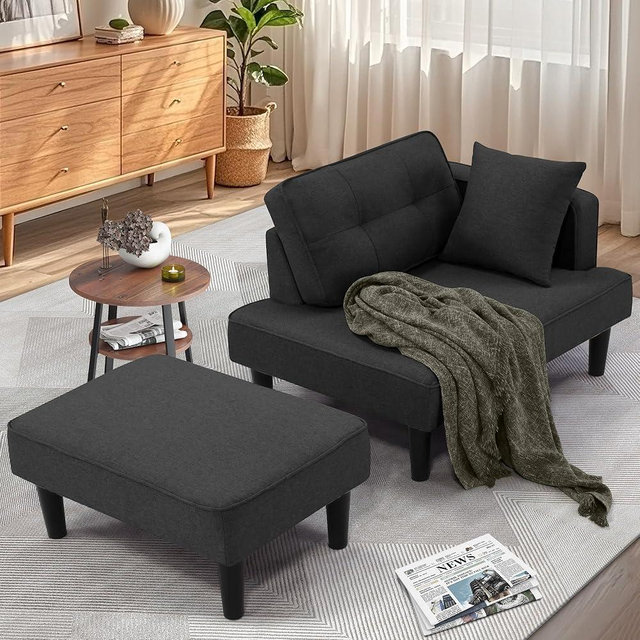 Small Sectional Couches for Living Room, Sofa Cama moderno with Chaise & 2 Pillow, Couches for Small Spaces, Apartment, Dorm, Linen