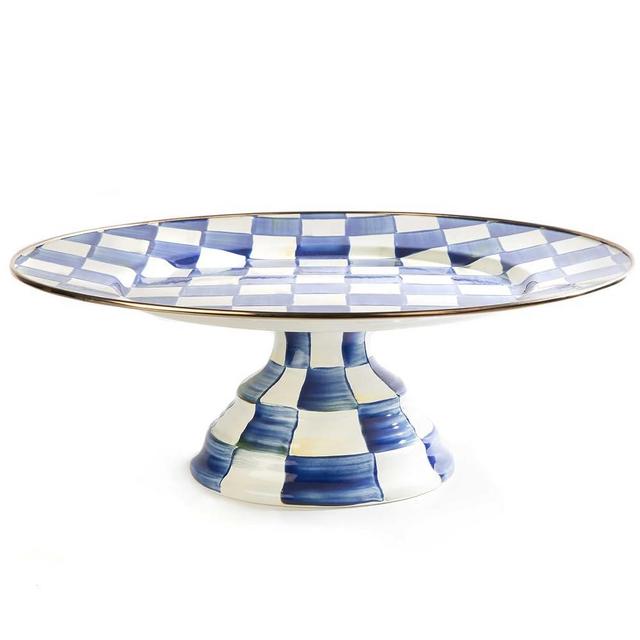 MacKenzie-Childs Royal Check Enamel Pedestal Platter, Round Cake Stand, Large