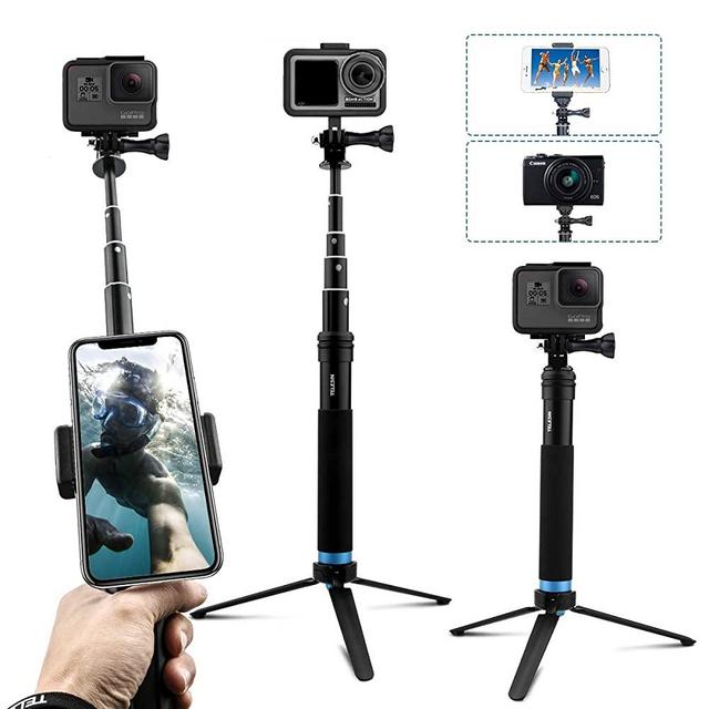 AFAITH Upgraded Pole for GoPro, Aluminum Alloy GoPro Selfie Stick with Stable Tripod Waterproof Handheld Monopod for GoPro Hero 8 Black/7/6/5/4/ Osmo Action Camera/Xiao Yi Action Camera