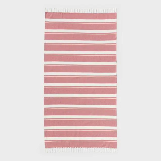 36"x72" Jacquard Turkish Lightweight Striped Oversized Beach Towel with Knotted Fringe Red - Room Essentials™