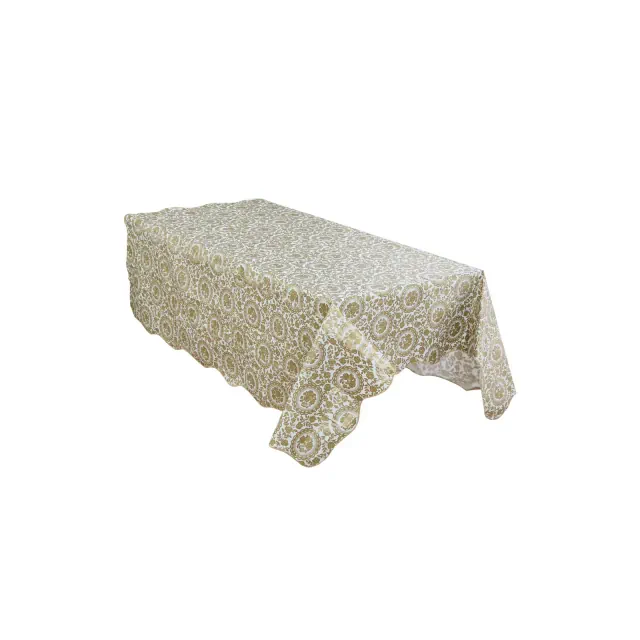 PiccoCasa Flower Pattern Water Oil Resistant Vinyl Rectangle Tablecloth Gold Tone 54" x 71"