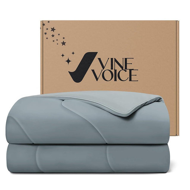 Vine Voice Cooling Blanket Comforter Hot Sleepers King/Cali King Soft Cooling Blanket, Double-Sided Cool Bedding for Night Sweats, All-Season Lightweight Comforter(106 * 90inch, Medium Gray)