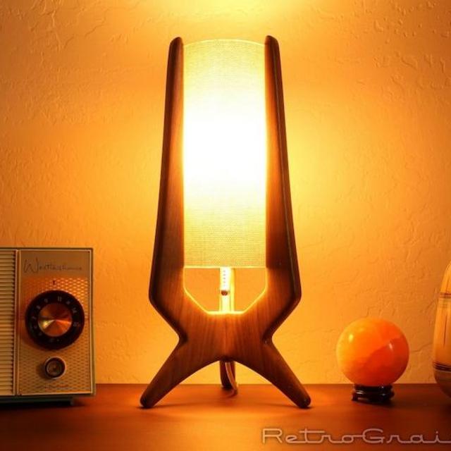 MidCentury Modern Table Lamp - Walnut Wood - Neutral Tan Shade - by Retro Grain
