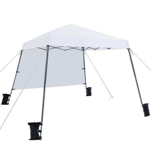Yaheetech Pop Up Canopy Tent with 1 Sun Shade Wall, Lightweight Instant Tent, Beach Sun Shelter with Bonus Backpack Bag for Camping, BBQ, Outdoor Activities, 4 Canopy Sand Bags, 10x10 Ft White